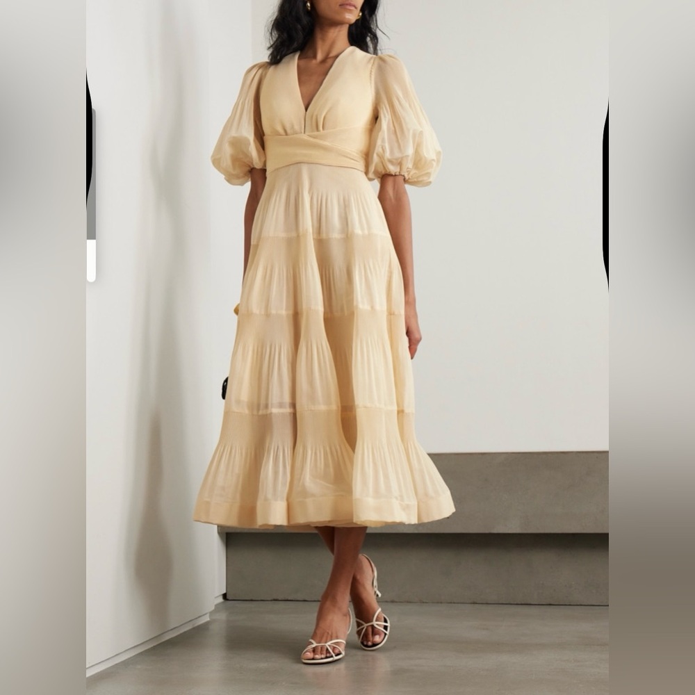 ZIMMERMANN Pleated Tiered Midi Dress